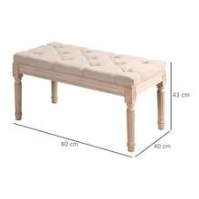HOMCOM Vintage Buttoned Upholstered Bench, Linen Look, Up To 120 Kg Load Capacity, 80x40x43 Cm, Beige, For Hallway And Living Room - 1 - 查看 5