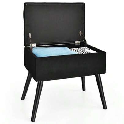 Vanity Stool With Storage Velvet Ottoman With Solid Wood Legs And FlipUp Padded Seat Modern Footrest Stool Rectangular Shoe Changing Stool For Makeup Room Entryway And Bedroom