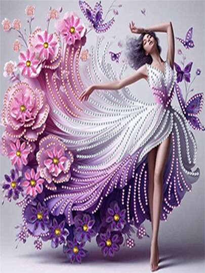 1 Stück Diamant-Malerei-Set mit tanzender Frau - Rahmenlose Leinwandkunst für Wanddekoration, einzigartiges Diamantmuster