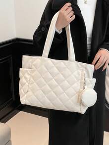 Große Kapazität Mode Stoff Tragetasche für Frauen, gesteppte Stickerei Rauten Baumwolle Umhängetasche mit Münzbeutel, 2 Stücke Set, geeignet für Einkaufen, Geldbörse, Büro, Universität, Arbeit, Geschäft, Pendeln, Outdoor-Aktivitäten, Reisen und Picknicks