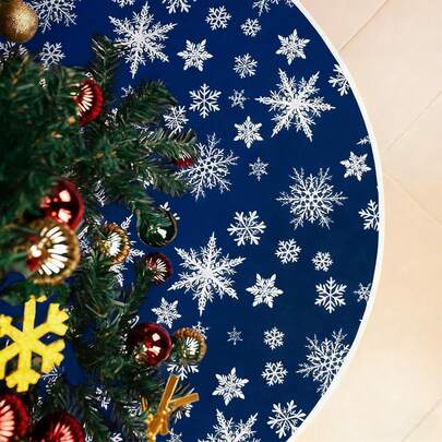 Falda para árbol de Navidad, 48 pulgadas, con patrón de copos de nieve, color azul oscuro