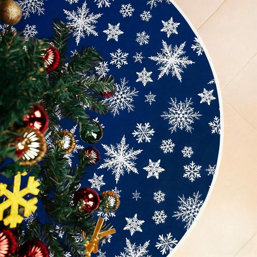 Falda para árbol de Navidad, 48 pulgadas, con patrón de copos de nieve, color azul oscuro - Azul Oscuro - Ver 1