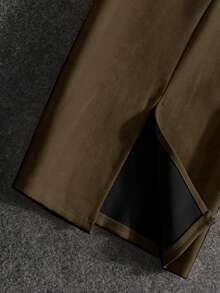 女士优雅通勤鹿绒拉链多功能A字裙，后开衩，无弹力，冬季款 - 深咖色 - 查看 4