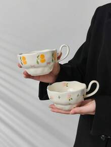 Vintage Creative Hand-Painted Butterfly & Floral Coffee Cup & Saucer Set, Home Decor Tea/Coffee Drinking Cup Gift For Friends, Housewarming