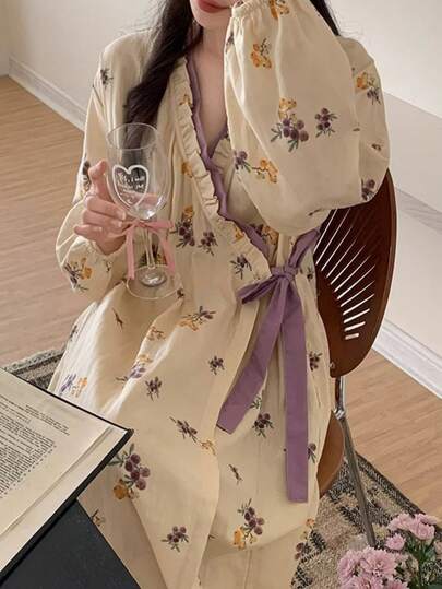女士浴袍，和服式长袍，家居服，睡衣，冬季长袍，简约欧式长袖，适合春季、秋季穿着，尺码齐全，从小码到大码，轻薄纯色家居服，浴室适用，返校季必备