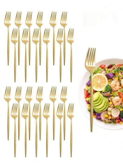 1/25 piezas Tenedores principales de acero inoxidable, dorado/plateado/negro/multicolor/oro rosa, tenedores para ensalada/aperitivo/postre/pastel/fruta, juego de vajilla adecuado para el hogar, la cocina, el bar, el restaurante, el hotel, la boda, el aniversario, Año Nuevo, Halloween, Navidad, Pascua, San Valentín, Acción de Gracias, regalo de Navidad, fiesta de Halloween o Navidad, suministros de cocina