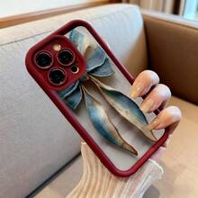 Carcasa de telefono con borde protector color gris oscuro con estampado de lazo de tela azul y beige para iPhone 14 Pro Max estilo elegante y artesanal ideal para uso diario y ocasiones especiales - Blanco - Ver 6