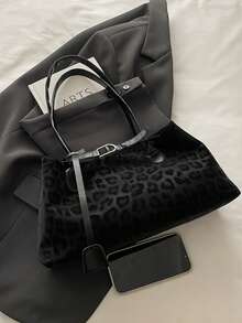 新款豹纹腰带，简约时尚通勤必备；超大复古腋下手提包，欧美风 - 黑色 - 查看 3