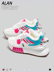 Alan Vincent[Warm Sneakers Series]White And Red Platform Sneakers Women's Casual Sports Shoes Winter Warm Women's Outdoor Shoes Fashion And Comfortable
