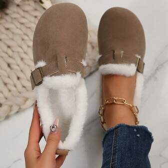 New Arrival Comfortable Casual Versatile Fashion Commuter All-Match Outdoor Soft Thermal Lined Round Toe Flat Slip-On Shoes For Women, Indoor & Outdoor Wear, Winter