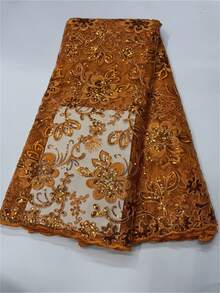 2026 African Mesh Sequined Lace Fabric High Quality French Tulle Lace Nigeria Mesh Lace Fabric Suitable For Party Wedding 5 Yards. - Multicolor - View 6