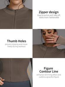 Plus Size Slim Fit Lightweight Yoga Jacket With Thumb Holes And Funnel Neck, Suitable For Gym, Running, Cycling And Everyday Wear