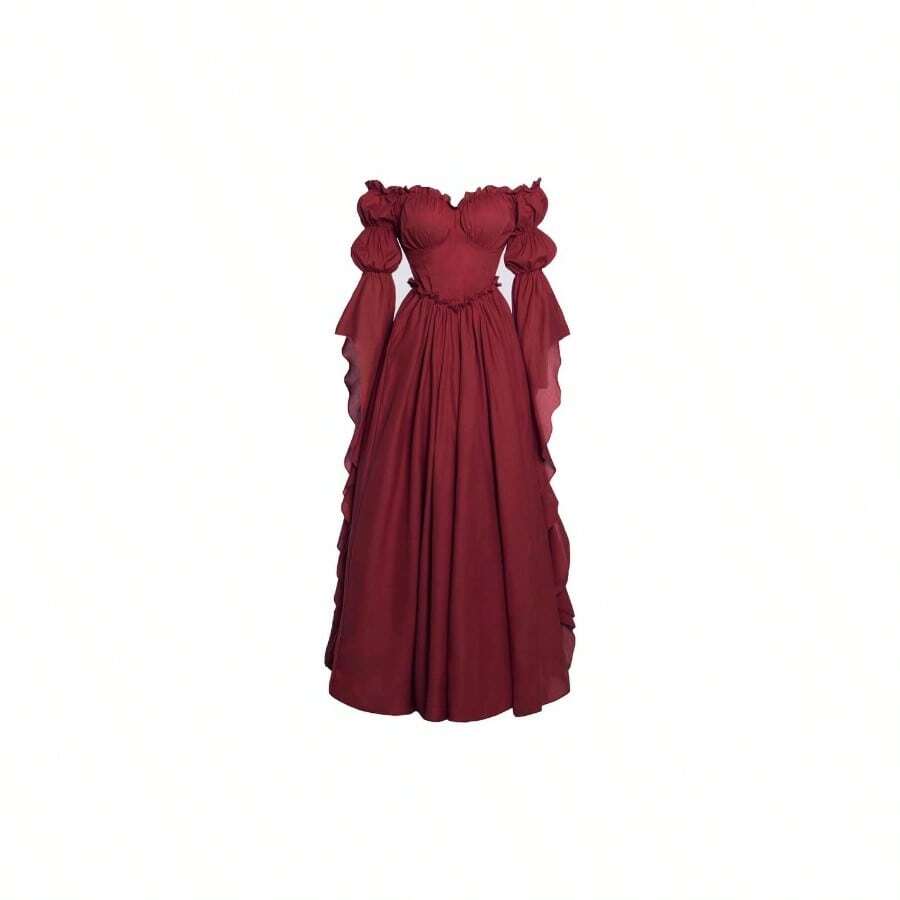 Vestido de disfraz medieval y renacentista, vestidos de época victoriana y regencia para mujeres - XX-Grande / XXX-Grande + Rojo Vino - View 1