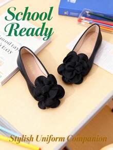 Pantofi de vară din piele neagră pentru copii, pantofi de dans pentru fete, pantofi eleganți, design floral, plați și confortabili, potriviți pentru spectacole școlare, petreceri, nunți, elevi de ciclu primar - Negru - Vizualizare 3