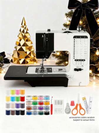 Spring Festival Various Stitches Electric Sewing Machine With Sewing Accessories(Accessories Colors Random), Extension Table/Base Dual Mode Design, Adjustable Stitch Length, With Night Light, Dual Speed Adjustment, Suitable For Home Apparel