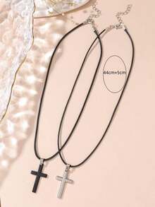 2pcs Couple Style Cross Pendant Necklace, Best Friends & Siblings & Lovers Memorial Cross Necklace - 黑色 - 查看 6