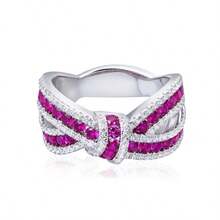 1Pc Luxury Women's Fashion Bowknot Zirconia Ring, Suitable For Valentine's Day, Vacation, Commuting, Dating, Party, Weddings, Engagements, Proposal Rings, Suitable For Wife, Girlfriends, Anniversary, New Year Gifts, Suitable For All Seasons - 玫紅色 - 查看 5