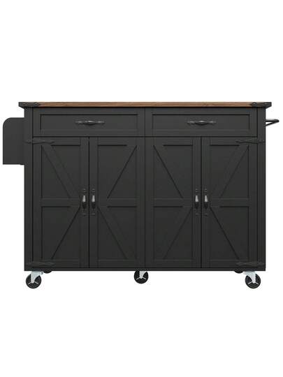 Kitchen Isl Serving Cart Countertop, Cabinet, Trolley, Food Four Doors Two Drawers, Wood Finish view 6