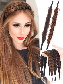 Hook And Loop Braids Headband With Magnetic Absorption Brown Black Twists Braid Natural Fake Hair Hoop New Hair Accessories Size Braids Headband Headwear Hairpiece For Women Daily Wear 1pc - Multicolor - View 1