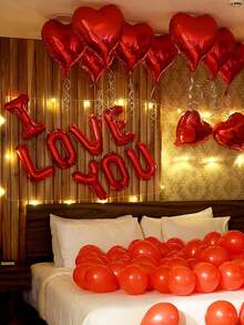 520 piezas Juego de Bandera I LOVE YOU & Globo de Lámina con Forma de Corazón, 500 piezas Pétalos de Tela No Tejida Roja + Globo de Lámina de Amor, Perfecto para Confesión del Día de San Valentín, Decoración de Propuesta Romántica, Decoración de Cumpleaños, Celebración de Aniversario, Decoración de Habitación de Hotel - Multicolor - Ver 8