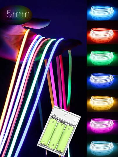 Acosh Neon Multi-Color COB LED Strip Lights - Battery Powered, With Switch, For Indoor/Outdoor Use, Various Color Lighting, Suitable For Party, Balcony, Restaurant Decoration, Applicable For Christmas And Other Occasions