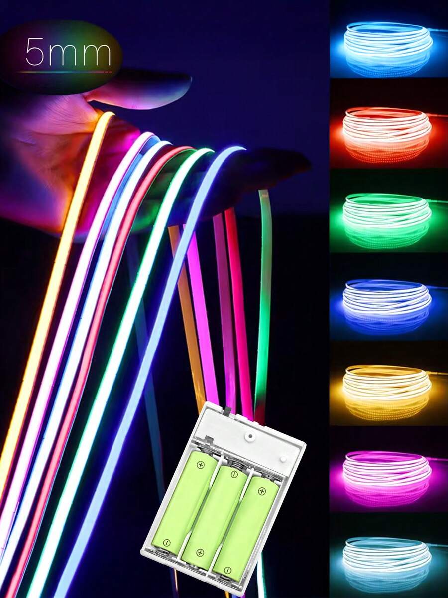 Acosh Neon 多色COB LED灯带 - 电池供电,带开关,室内/室外均可使用,多种颜色可选,适用于派对、阳台、餐厅装饰,也适用于圣诞节及其他场合。 - 多色 - 查看 1