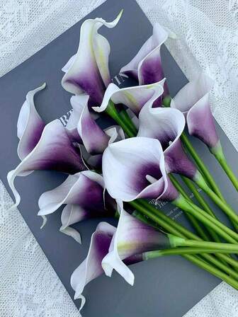 1/4/10 Artificial Calla Lily Bouquets, Faux Flower Bouquets, Symbolizing A Gift For Someone Cherished, Suitable For Party And Garden Decoration, Living Room, Bedroom, Desktop, Office Decoration, Spring And Winter Decoration (White And Purple), Chinese New Year, Winter Decoration, Artificial Flowers. Valentine's Day Decorative Gift