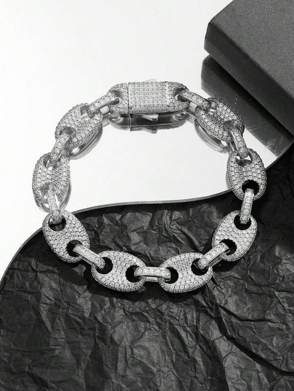 1pc 18K Gold & Platinum Plated Cubic Zirconia Unisex Bracelet, Suitable For Daily Wear, Party & Gift