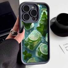 Cubierta de teléfono con borde negro diseño de hielo con limón y menta para uso diario - Negro - Ver 1