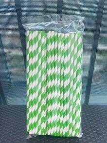 100支/包 绿白条纹一次性纸吸管 6*197mm | 适用于生日、婚礼及各种活动，是各种场合饮用的理想选择，也可用作学校用品，可溶于水的派对吸管