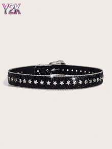 Cinto de Strass Y2K para Mulheres, Estilo Retrô Americano, Combinado com um Cinto Único (Prata ou Preto)