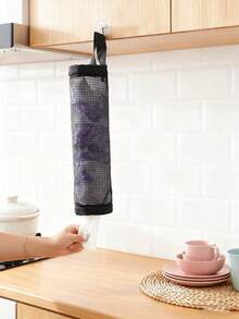 Bolsa de malla colgante para almacenamiento de bolsas de basura de cocina, dispensador de bolsas de plástico montado en la pared con ganchos, plegable, transpirable y lavable, para bolsas de compras de supermercado, organizador de cocina para el hogar - Multicolor - Ver 7