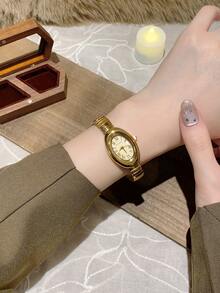 1pc Vintage Luxury Gold/Silver Color Petite Women Bracelet Watch, Fashionable Minimalist Elegant Quartz Watch, Suitable For Daily Wear, Birthday Gift - Vàng - Xem 6