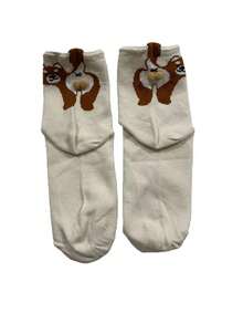 3 双随机小狗和鸡蛋设计百搭可爱卡通小狗中筒袜，适合春季、夏季、秋季