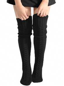 1 Pair Of Women's Over-The-Knee High Socks, Over-The-Knee Knitted Boots And Socks, Warm And Fashionable Warm Leg Covers For Winter, Solid Color Over-The-Knee Knitted Striped And Twisted Pattern Socks, Christmas Clothing, Warm Accessories, Cozy Socks - Multicolor - View 15