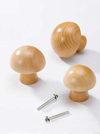 5 piezas Manijas con diseño de hongo estilo japonés, adecuadas para muebles japoneses, cajones, puertas de gabinete, gabinetes de cocina, gabinetes de zapatos, armarios, gabinetes de cajas de zapatos de alta gama, incluye tornillos, hechas de madera de nogal de alta calidad