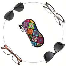1 pieza Estuche de gafas de sol con cremallera y diseño de mandala, funda portátil ultraligera de neopreno con cremallera para gafas que se adapta a varios tamaños y tipos de gafas, unisex - Multicolor - Ver 9