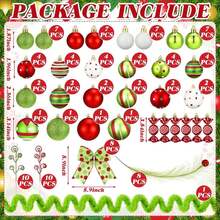 09 Pcs Christmas Tree Decorations Lime Green Red Peppermint Candy Ball Ornaments Christmas Tree Picks Swirl Glitter Xmas Stems Polka Dots Bow Home Faux Fur Ribbon For Holiday Party Decor - 紅色 - 查看 2