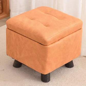 30x30x30 Cm Square Space Saving Footrest Living Room Sofa Change Shoe Footstool Small Leather Foot Rest Stool For Couch Upholstered Footstool Cube For Entryway Living Room Orange