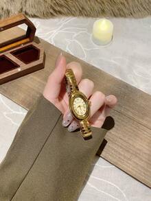 1pc Vintage Luxury Gold/Silver Color Petite Women Bracelet Watch, Fashionable Minimalist Elegant Quartz Watch, Suitable For Daily Wear, Birthday Gift - Vàng - Xem 9