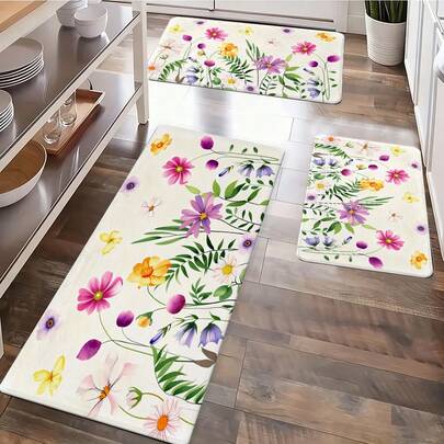 Floral Welcome Mat - Non-Slip Polyester Mat With Vibrant Floral Design, Quick-Drying, Suitable For Indoor And Outdoor Use, Perfect For Entrances, Kitchens, Laundry Rooms, Bathrooms, And Doormats