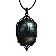 PINK TOWN Gothic Raven Castle Pendant Necklace,Vintage Cameo Glass Pendant Necklace Punk Style Victorian Choker Necklace Goth Raven Cabochon Choker Mystic Witch Halloween Jewelry For Women{Inchcolor_nameinch:Inch4482inch} - 4482 - 查看 2