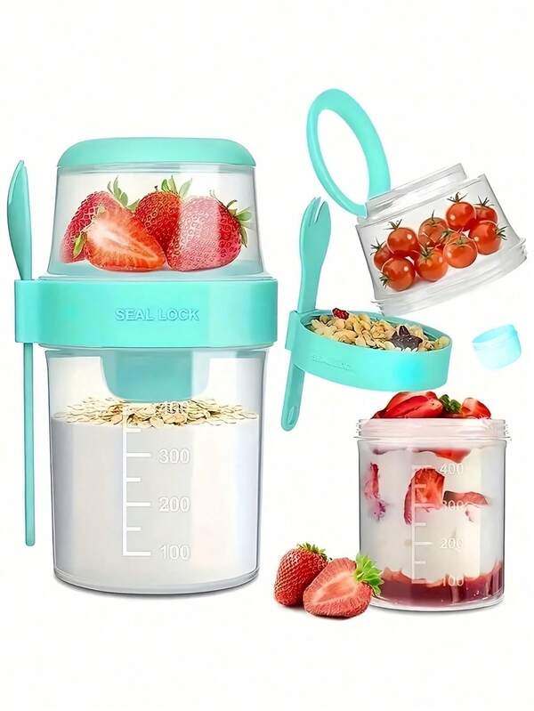 Ensemble portable de bol pour salade de fruits, céréales et yaourt : étanche, lavable au lave-vaisselle, convient pour le travail, l'école et les voyages - 310 ml + 560 ml