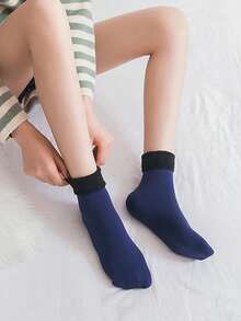 2/4/8 Pairs Thick Warm Wool Crew Socks, Solid Color Christmas Gift - Multicolor - View 7