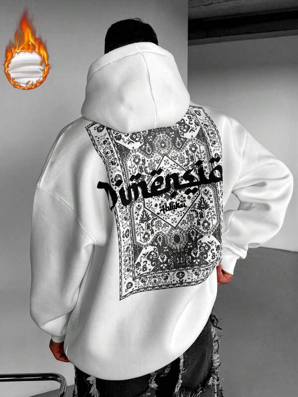 Sudadera con capucha para hombre con estampado de eslogan ruso, forro térmico, estilo callejero, otoño/invierno