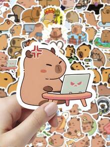 60 Pcs Capybara Stickers, Kawaii Animal Sticker Set With Hot Spring & Art Parody Designs, Cute Critter Decals For Journal & Tech Accessories, Scrapbook Stickers - Mocha Brown - View 2