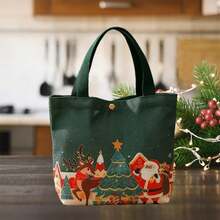 Christmas Treat Bags With Handles Santa Reindeer Print Tote Bag Apple Bags Candy Bags For Kids Adults, Holiday Decor - Green - View 2