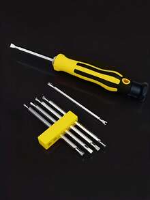 12-In-1 Precision Screwdriver Set, Suitable For Smartphones And Tablets - Durable Carbon Steel Repair Tools With Flat Head Bits, Yellow And Black Handles, Compatible With Y-Shape, U-Shape, Triangle, Cross And Flat Head Screws, Smartphone Repair Kit - [7-piece Set] 12-in-1 Screwdriver - View 1