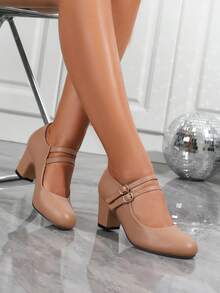 Autumn/Winter Wedding Casual Fashion High Heel Mary Jane T-Strap Shoes, Thick Heel Formal Dress Shoes, Suede Commute/Work Shoes, Khaki/Brown Outdoor Women's Shoes (Please Check Foot Length, Palm Circumference Parameters Before Purchasing) - Màu Khaki - Xem 2