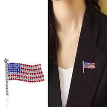 Rhinestone Waving USA Flag Brooch Pin For Men Women Silver Tone Fashion Crystal 4th Of July American Patriotic Medal Blue Red Enamel Brooches Dress Accessories S  Memorial Day Jewelry{Inchcolor_nameinch:InchFlag2inch} - 標誌2 - 查看 3